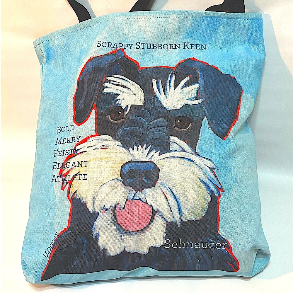 Schnauzer Tote Artist Print By Ursula Dodge 18 x18 With 12 Inch Handles.